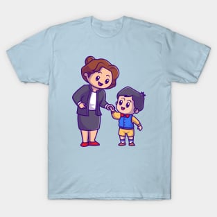 Cute Mother With Son Cartoon T-Shirt